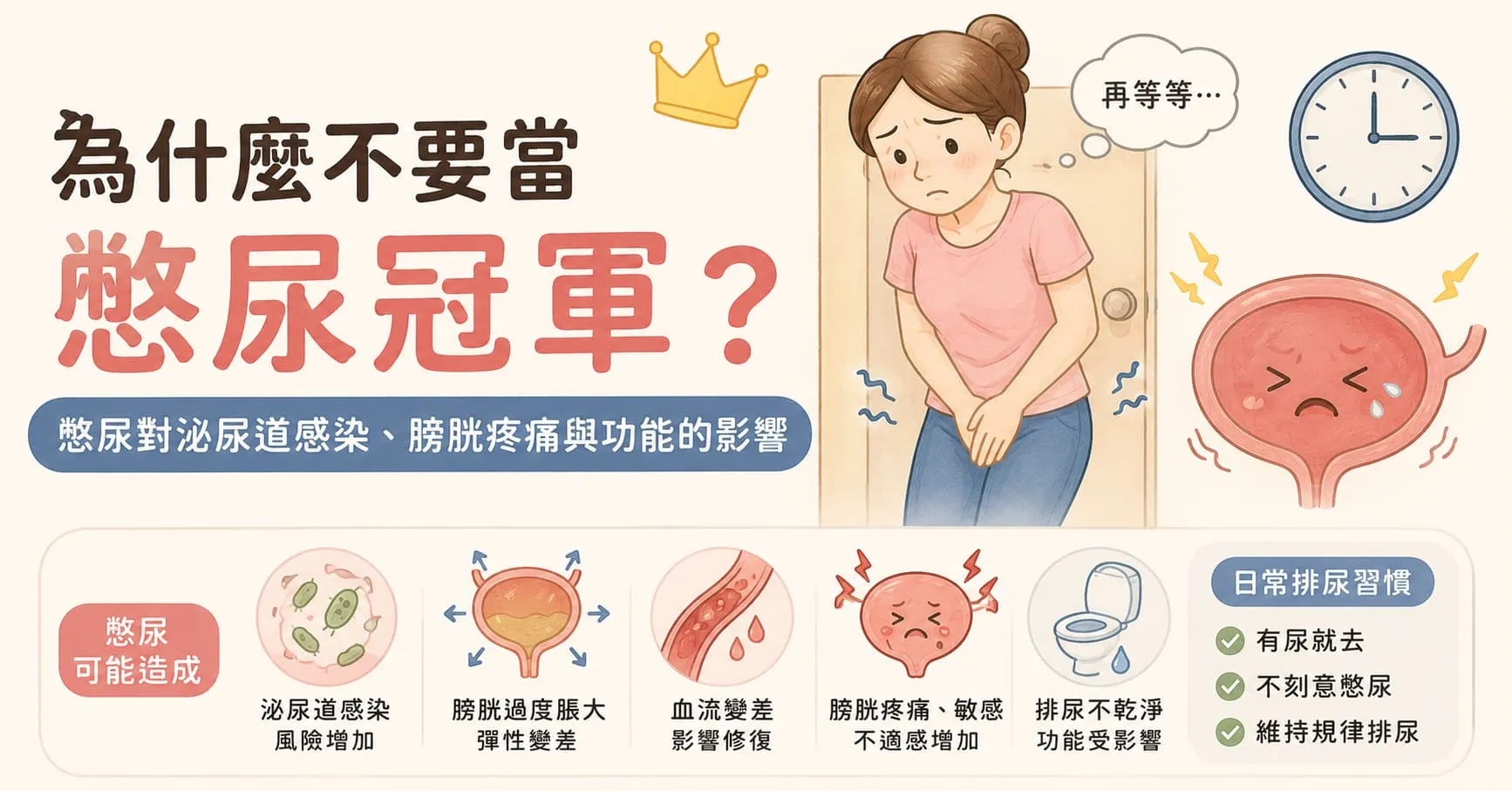 為什麼不要當憋尿冠軍？憋尿對泌尿道感染、膀胱疼痛與功能的影響