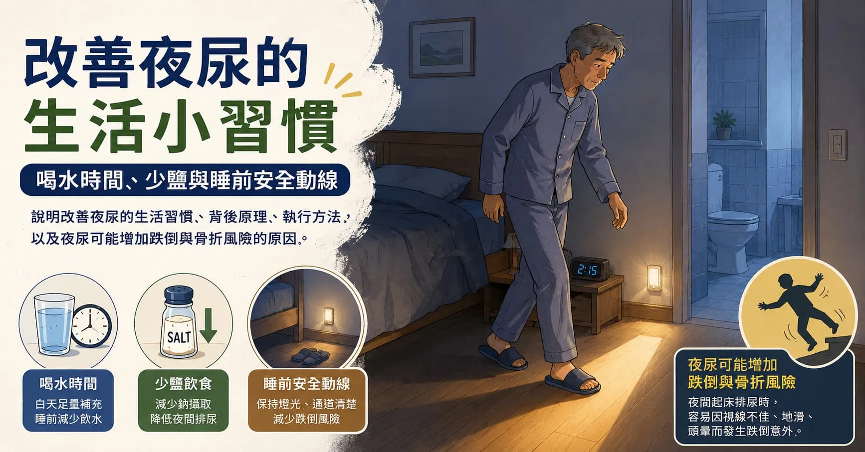 改善夜尿的生活小習慣：喝水時間、少鹽與睡前安全動線
